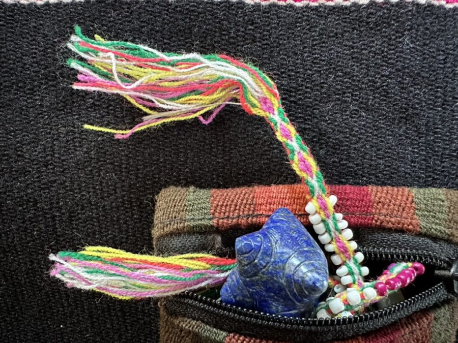 Lapis Chumpi Family, Zip Bag, Beaded Tie, Agates - Image 2