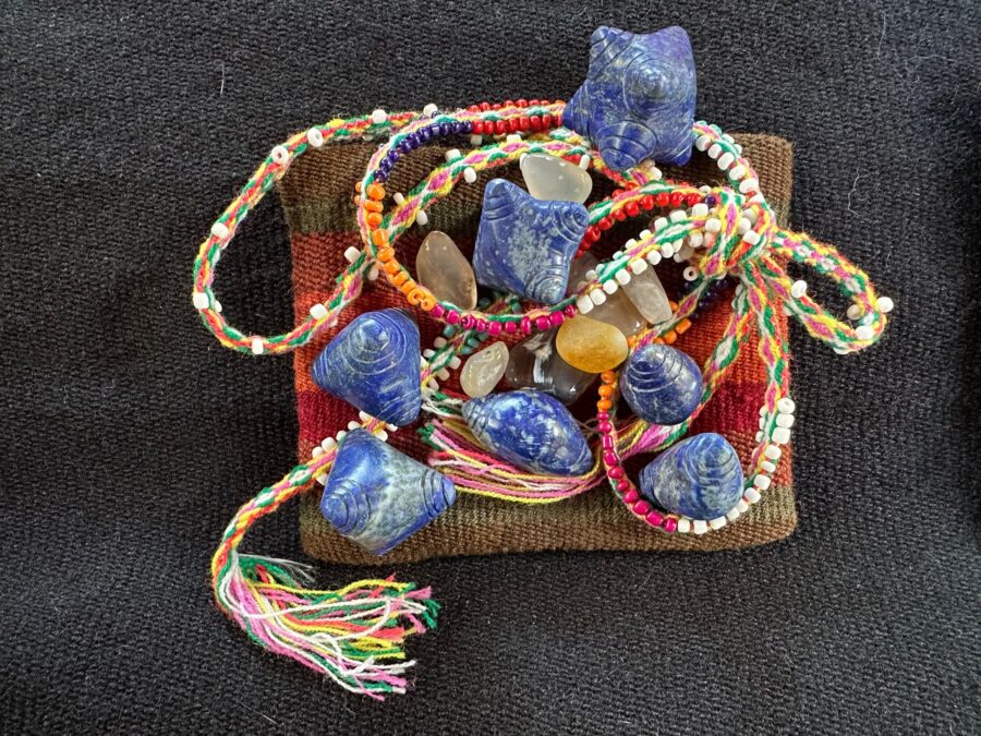 Lapis Chumpi Family, Zip Bag, Beaded Tie, Agates