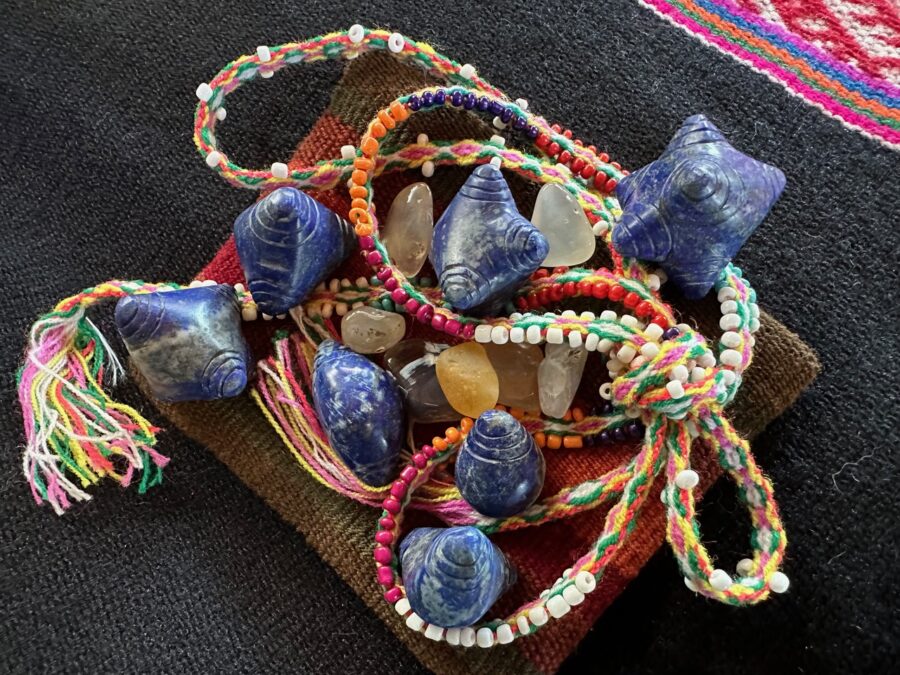 Lapis Chumpi Family, Zip Bag, Beaded Tie, Agates - Image 3